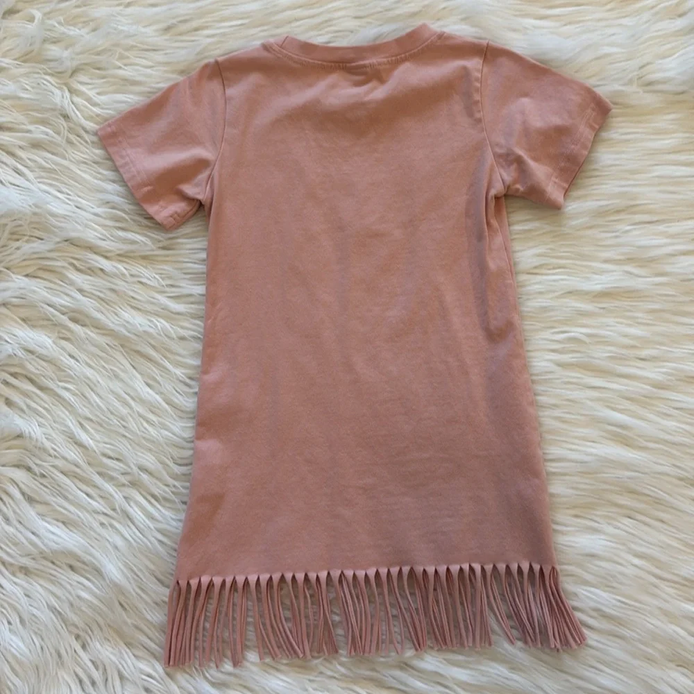 Toddler girls dress fringe hem 3-4T color pink